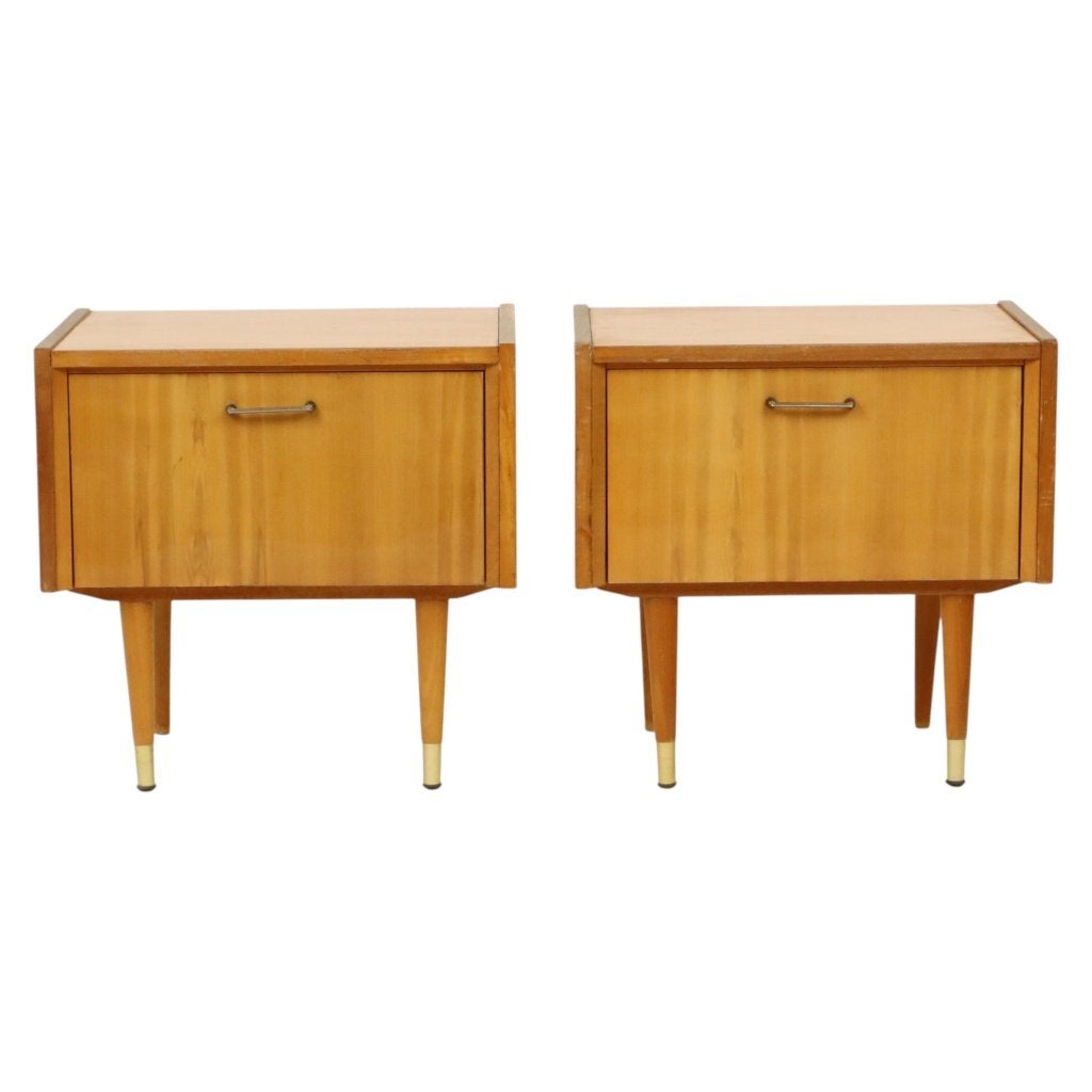 Koppel Vintage Rockabilly Houten Nachtkastjes Licht Hout, Enlèvement, Utilisé, Nvt, Bois
