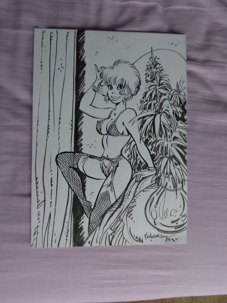 Superbe dessin original sexy de Natacha par Walthéry 1985, Enlèvement