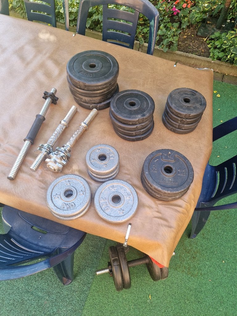 Fitness halters, dumbels, bank en gewichten, Ophalen, Gebruikt, Benen, Dumbbell