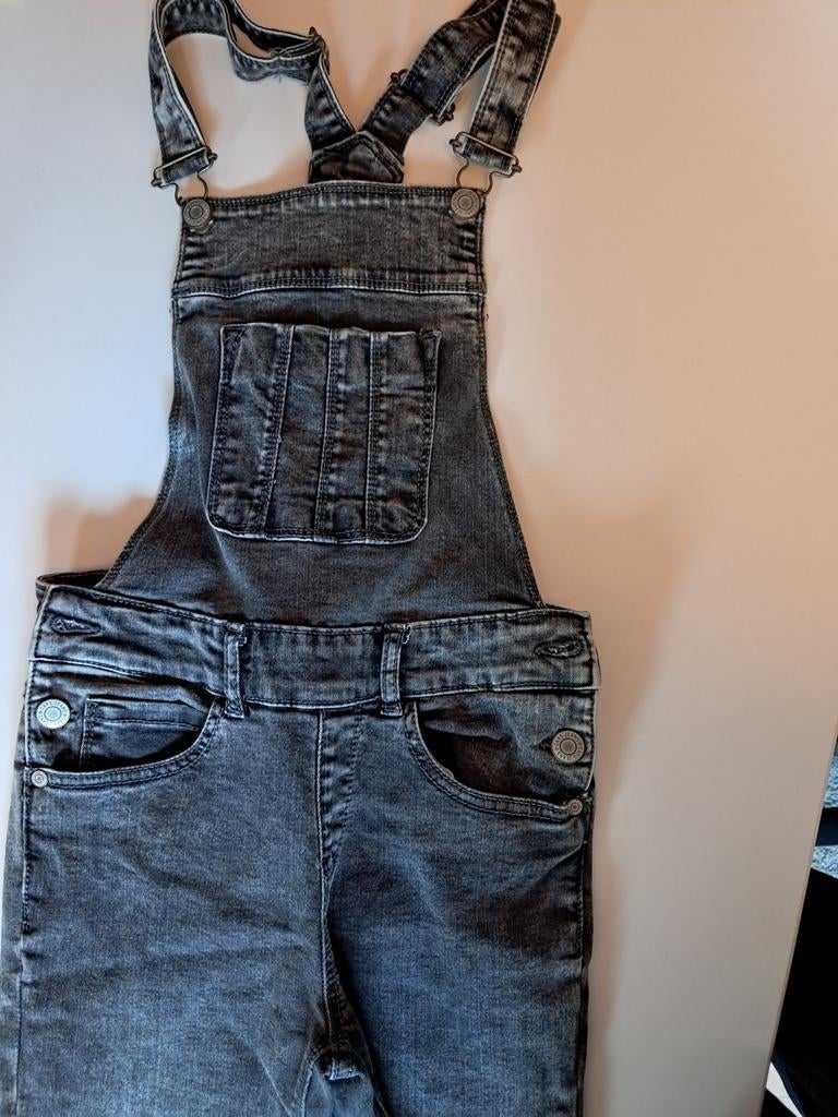 Grijze denim salopette / tuinbroek – maat 152 (12 jaar), Kleding | Dames, Jumpsuits, Gedragen, Maat 34 (XS) of kleiner, Grijs