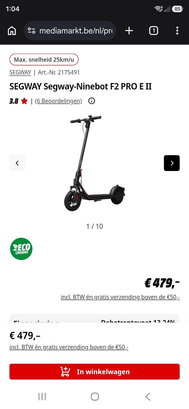 Electrische step
Segway-Ninebot F2 PRO E II, Ophalen, Zo goed als nieuw, Elektrische step (E-scooter), Segway ninebot