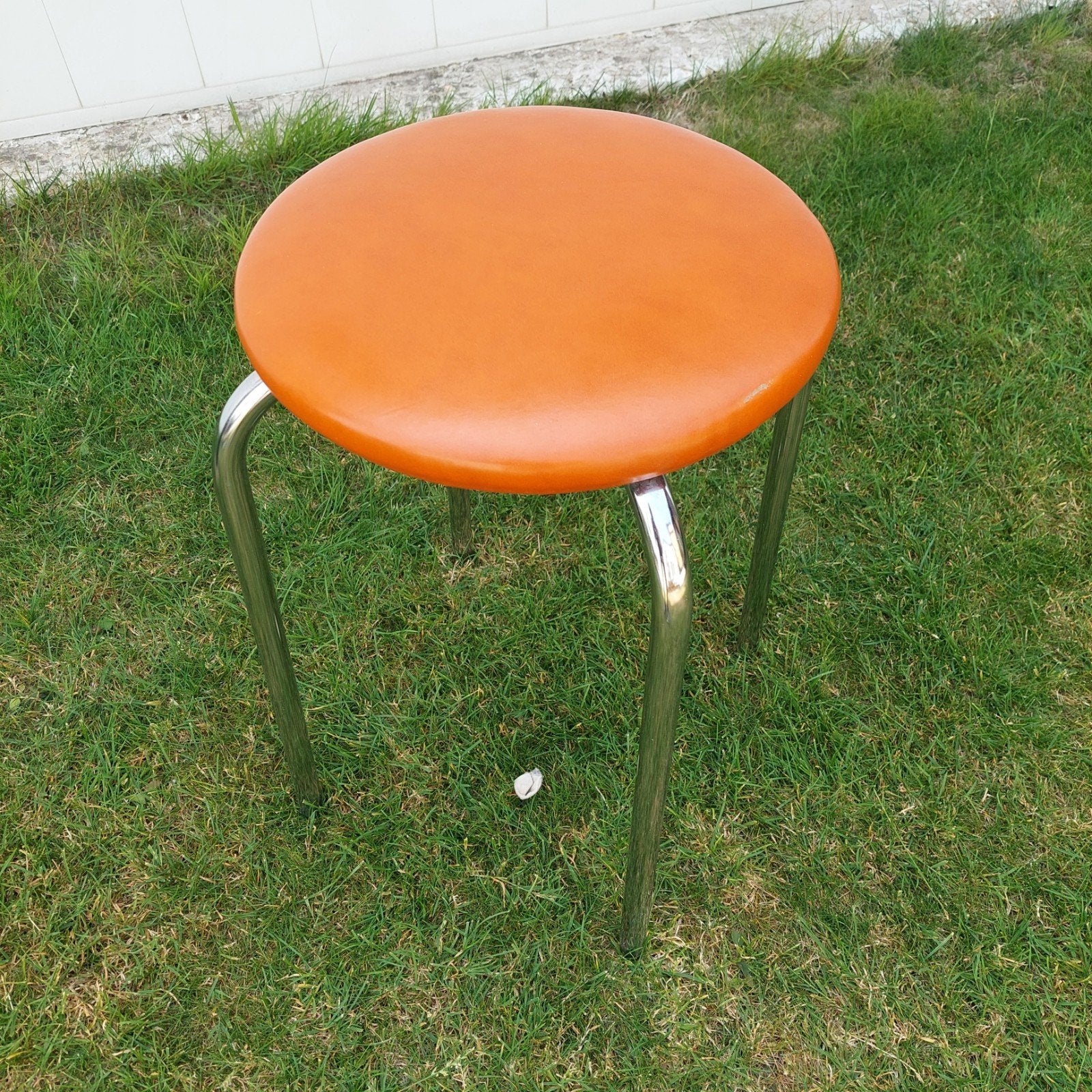 Tabouret vintage orange en faux cuir, Maison & Meubles, Enlèvement