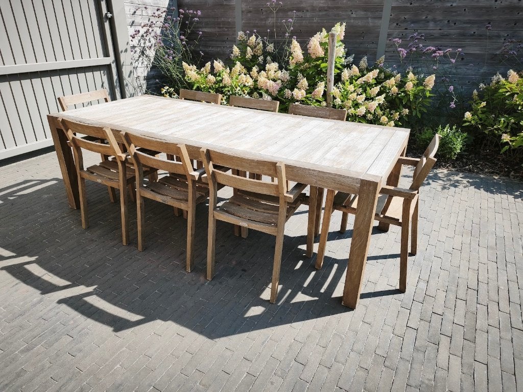 Tuinset met 8 stoelen, Tuin en Terras, Ophalen, Gebruikt, Teakhout, 8 zitplaatsen