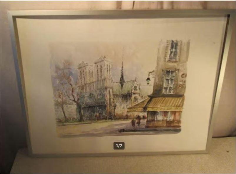 Aquarelle magnifiquement peinte « Vue de Paris » Wrobel, Enlèvement ou Envoi