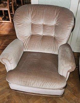 Ensemble salon vintage : Canapé 3 places + Fauteuil + Pouf, Enlèvement, Utilisé, Trois personnes, Tissus