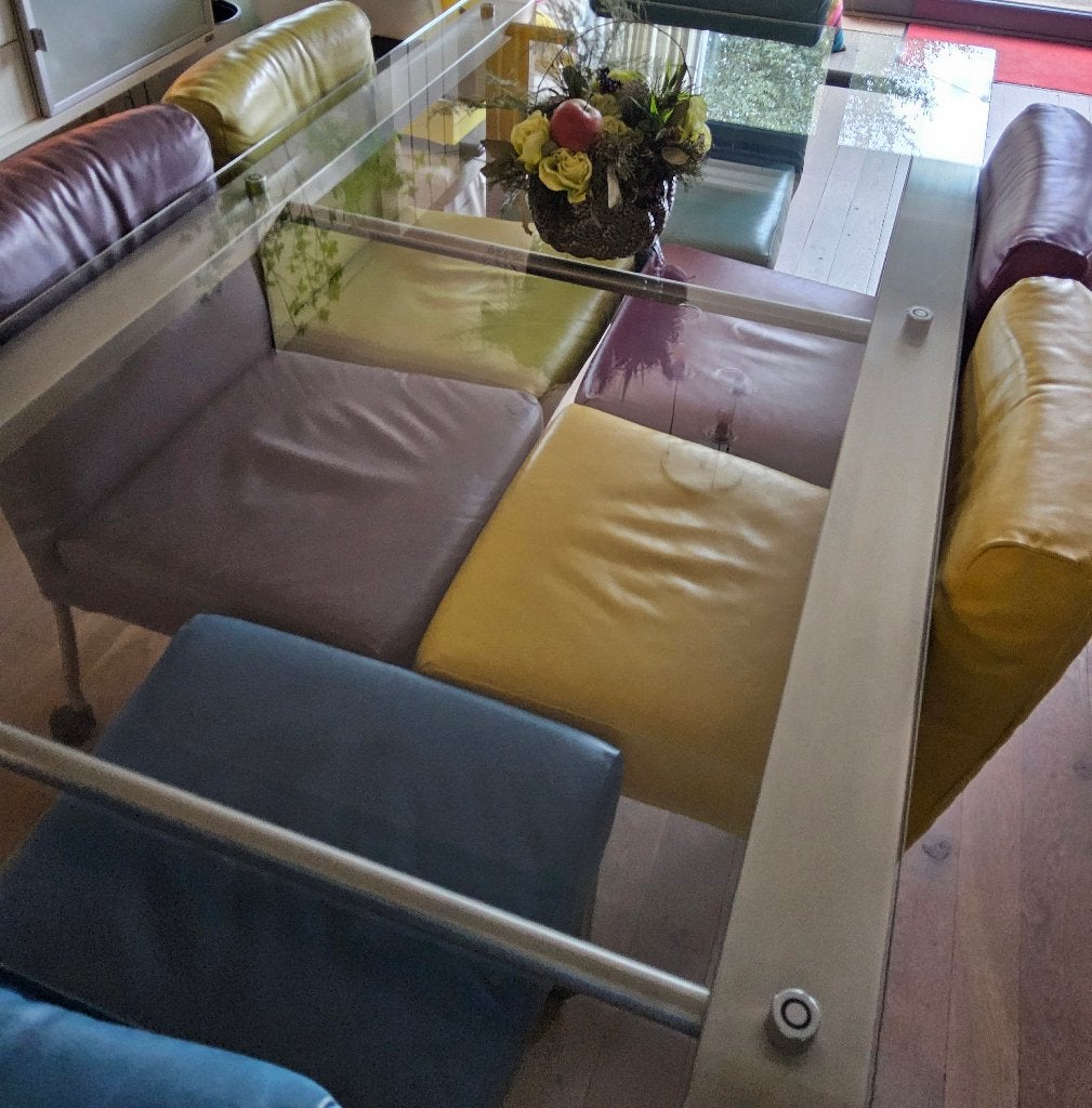 Design glazen tafel, Huis en Inrichting, Tafels | Eettafels, Ophalen, Vintage design, 200 cm of meer, 50 tot 100 cm