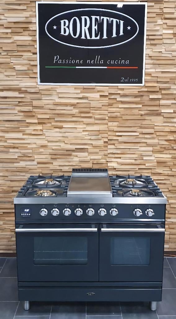 Luxe Boretti Fornuis 100cm antraciet + rvs MAGNETRON, Gaz, Classe énergétique A ou plus économe, Comme neuf, Enlèvement