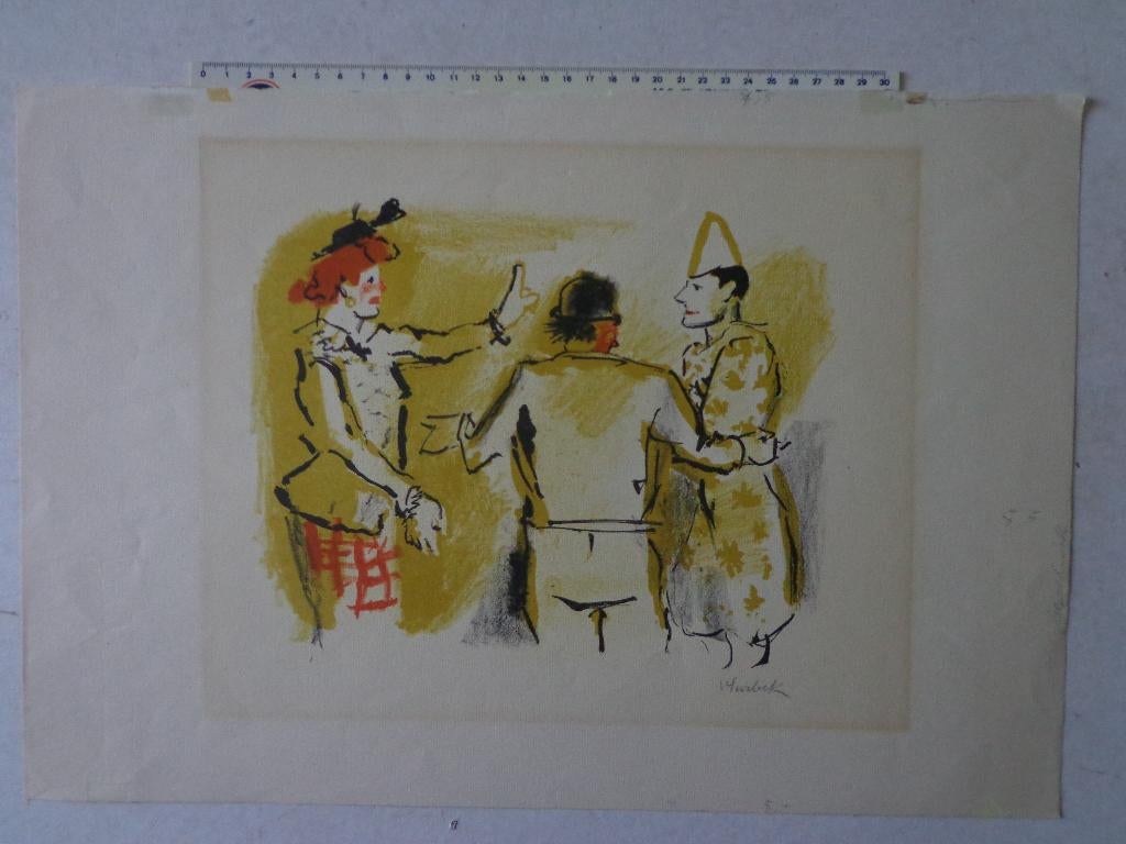 litho "Drie clowns" door Victor Surbek, Antiek en Kunst, Kunst | Litho's en Zeefdrukken, Gesigneerd, Ophalen of Verzenden, Personages en Fantasiefiguren