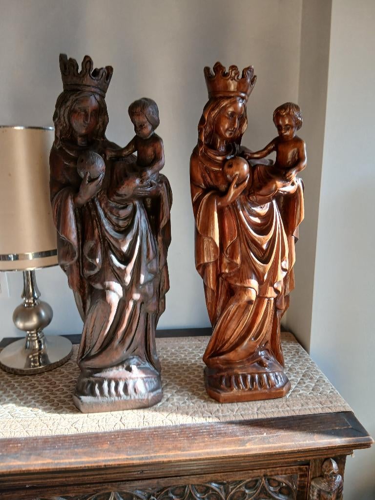 2 Grote ( Antieke ) Mariabeelden met Kindje Jezus, Antiek en Kunst, Curiosa en Brocante, Ophalen of Verzenden