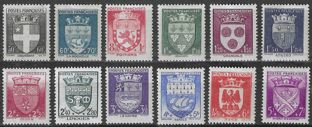 Frankrijk 1942 - Yvert 553-564 - Wapenschilden (PF), Verzenden, Postfris