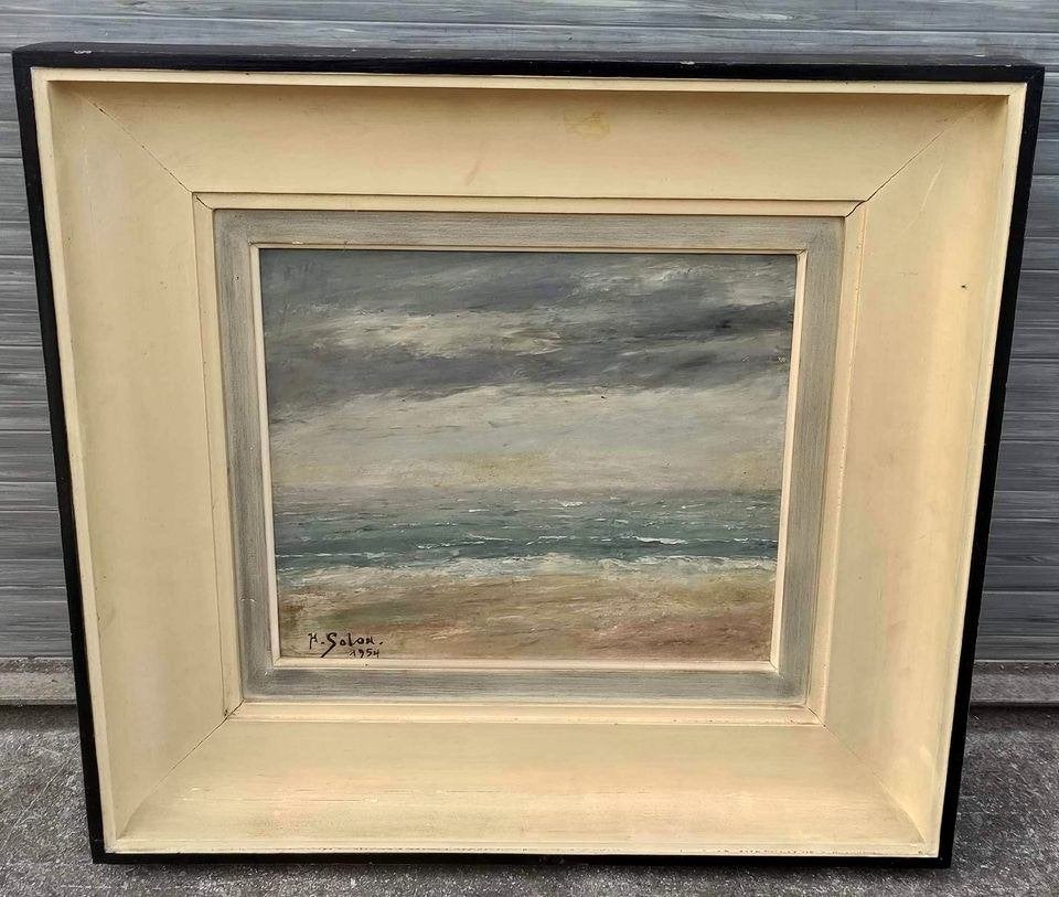Huile sur panneau marine signe h salon, Antiquités & Art, Enlèvement ou Envoi, Panneau