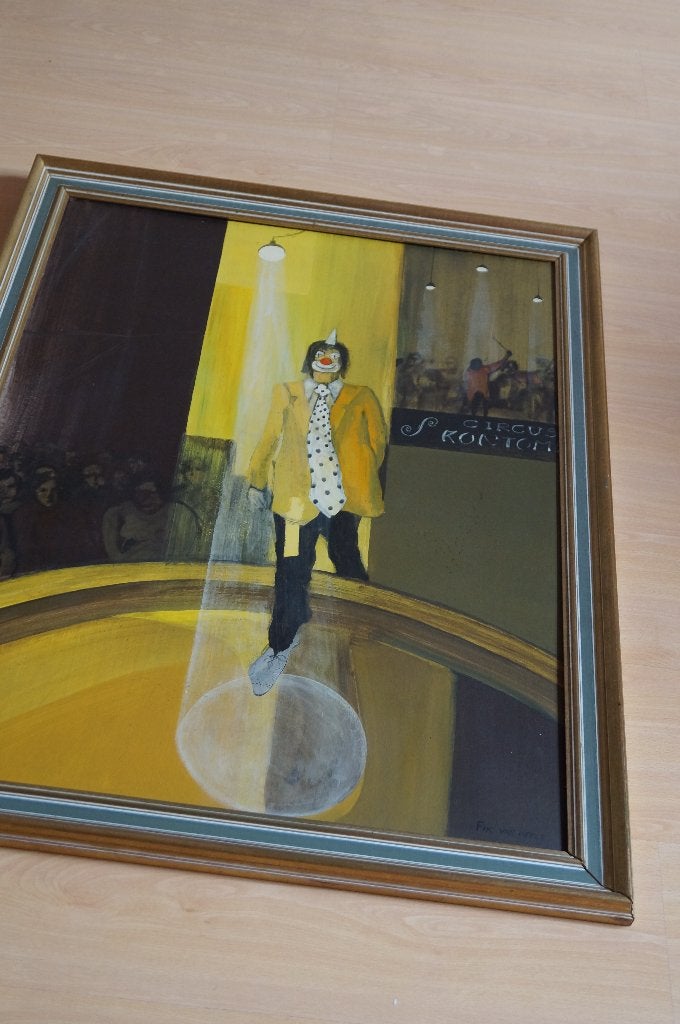 Schilderij 'Clown in circusarena' van Fik van Herle, Antiek en Kunst, Ophalen of Verzenden