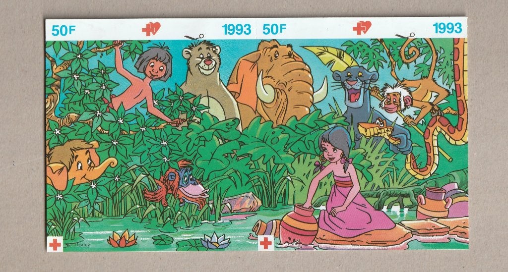 2 stickers Rode Kruis - Jungle Book - 1993, Ophalen of Verzenden, Zo goed als nieuw, Strip of Tekenfilm