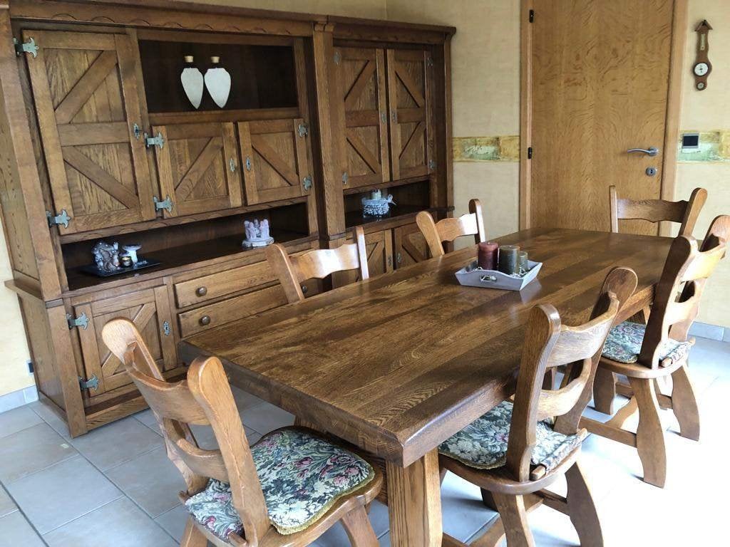 Massief eiken eetkamer in goede staat, Ophalen, Gebruikt, Landelijk klassiek, 4 tot 6 stoelen