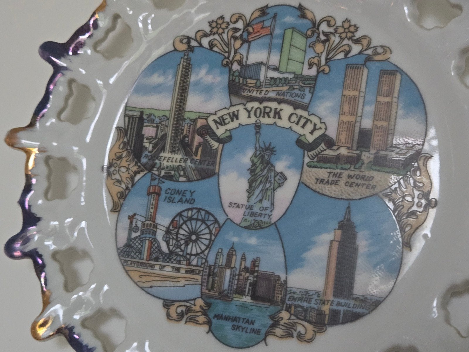 Assiette en porcelaine de New York avec neuf images, Enlèvement ou Envoi