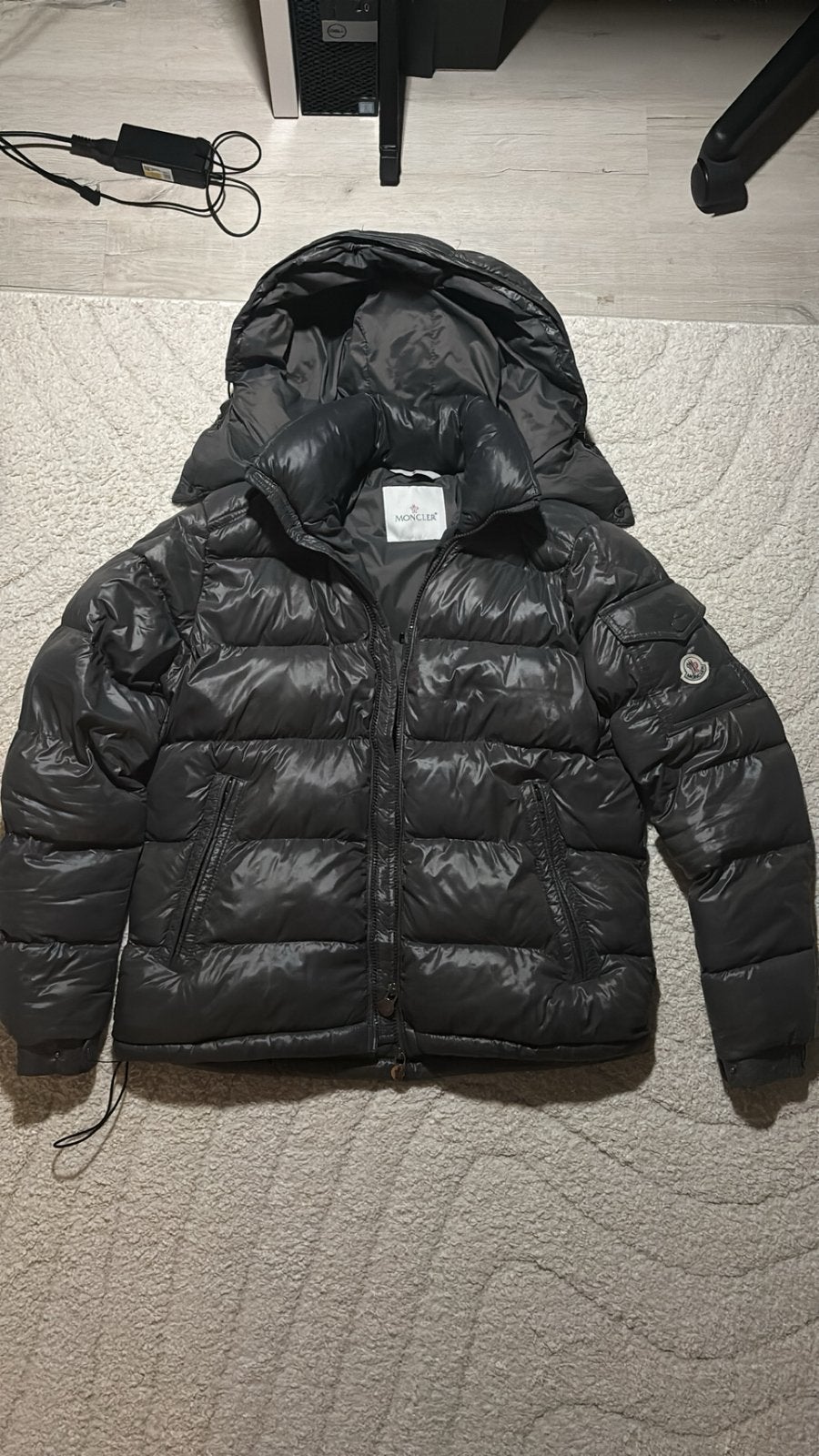 Moncler Maya grijze donsjas – maat 2/M, Ophalen of Verzenden, Zo goed als nieuw, Maat 48/50 (M), Grijs
