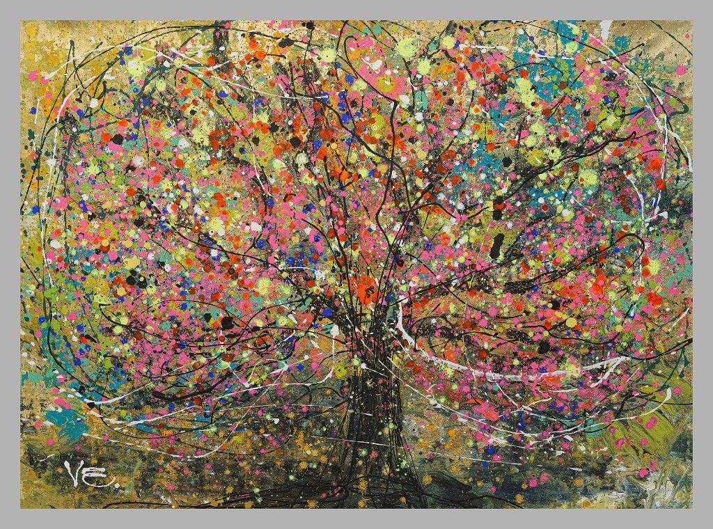 Groot schilderij Violeta Endo, Antiquités & Art, Art | Peinture | Classique, Daté, Enlèvement ou Envoi, Autres sujets, Peinture à l'huile