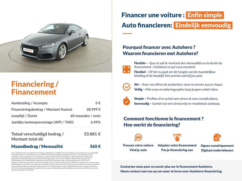 Audi TT 45 TFSI (année de construction 2021, automatique), Argent ou Gris, Euro 6, 164 g/km, https://public.car-pass.be/vhr/891dac2c-3436-4982-beae-1b93ddd7d565