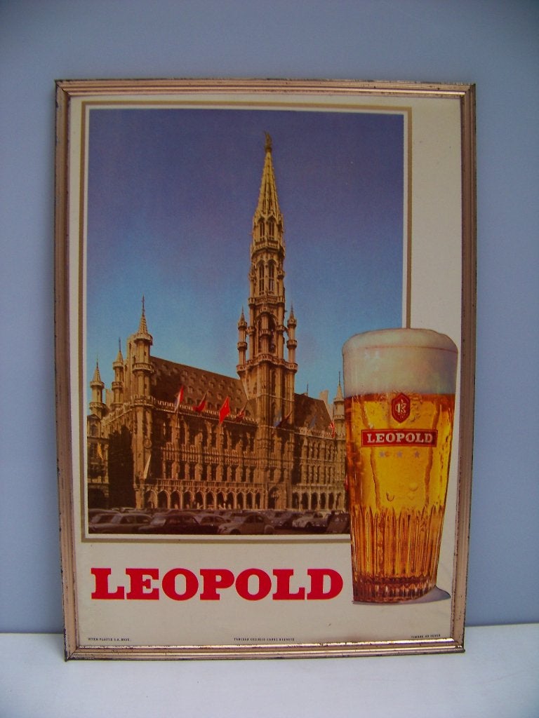 Lot van vintage "Leopold" bier reclames van Rob Otten., Enlèvement ou Envoi, Utilisé, Panneau publicitaire