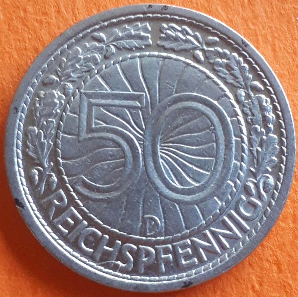 DUITSLAND: 50 REICHSPFENNIG 1935 D KM 49, Ophalen of Verzenden, Duitsland, Losse munt