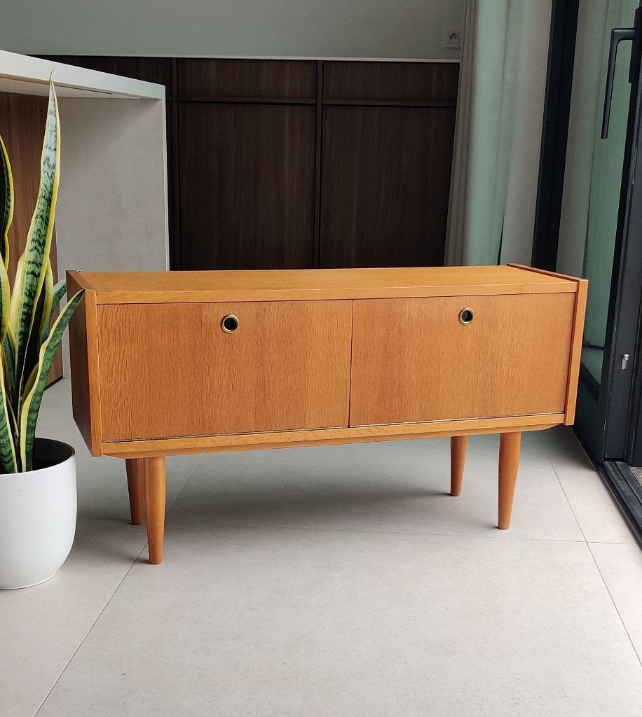 Prachtige vintage TV-meubel / lowboard, Maison & Meubles, Armoires | Meubles ordinateur, Comme neuf, Autres essences de bois, Enlèvement