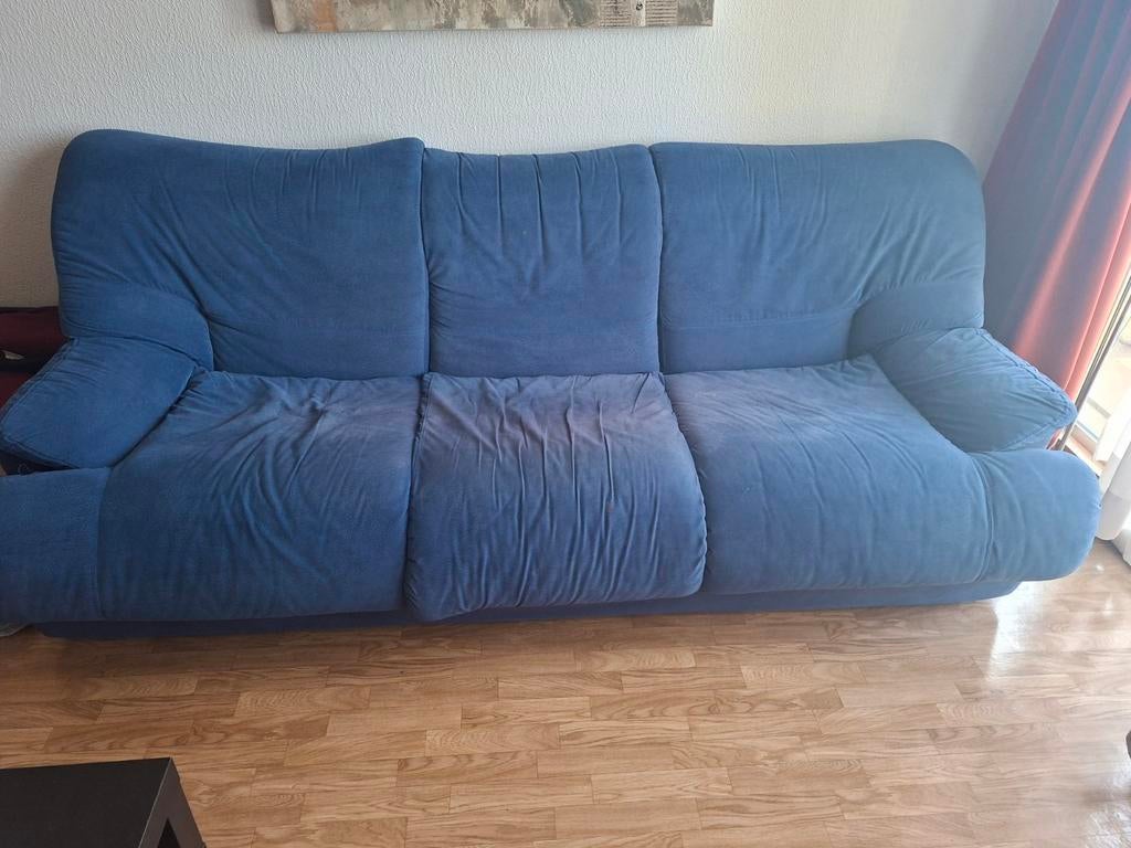 Woonkamer 3 en 2 stoelen blauwe stof Ik geef het gratis weg, Ophalen