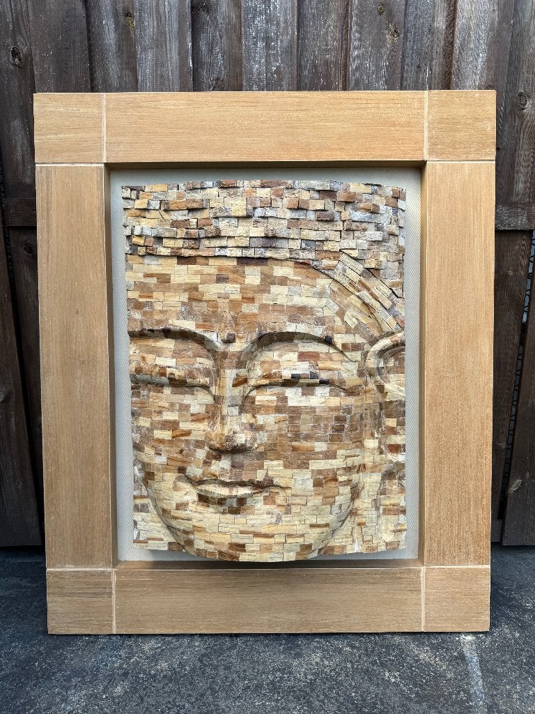 3D teak houten wandpaneel met Boeddha-motief, Ophalen, Gebruikt, Hout, 5 cm