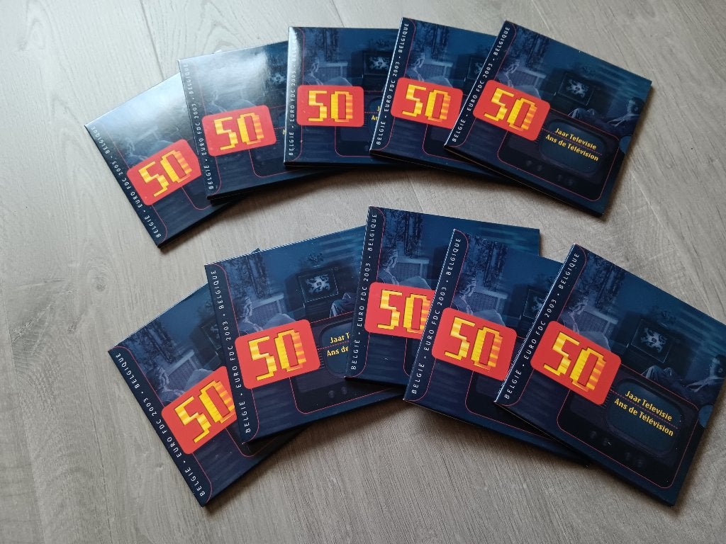 België: LOT 10 X EURO-jaarset 2003 - 50 jaar TV - LAGE prijs, Verzenden, Setje