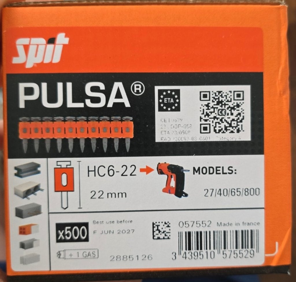 Spit Pulsa HC6-22 – 22 mm (500 clous + 1 gaz), Enlèvement ou Envoi, Neuf, Autres types, Autres marques