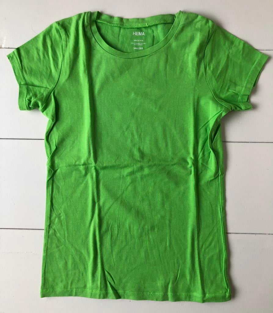 basic t-shirt groen Hema 146 152, Gebruikt, Meisje, Ophalen of Verzenden, Shirt of Longsleeve