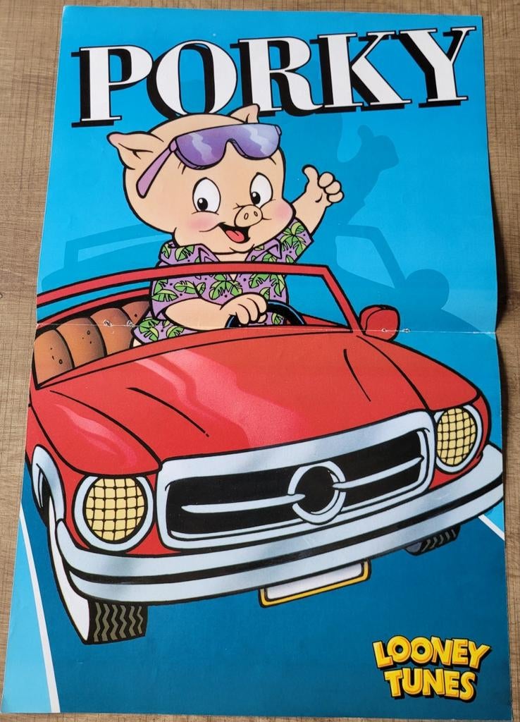 Looney Tunes poster: Porky Pig, Ophalen of Verzenden, Looney Tunes, Gebruikt, Plaatje, Poster of Sticker