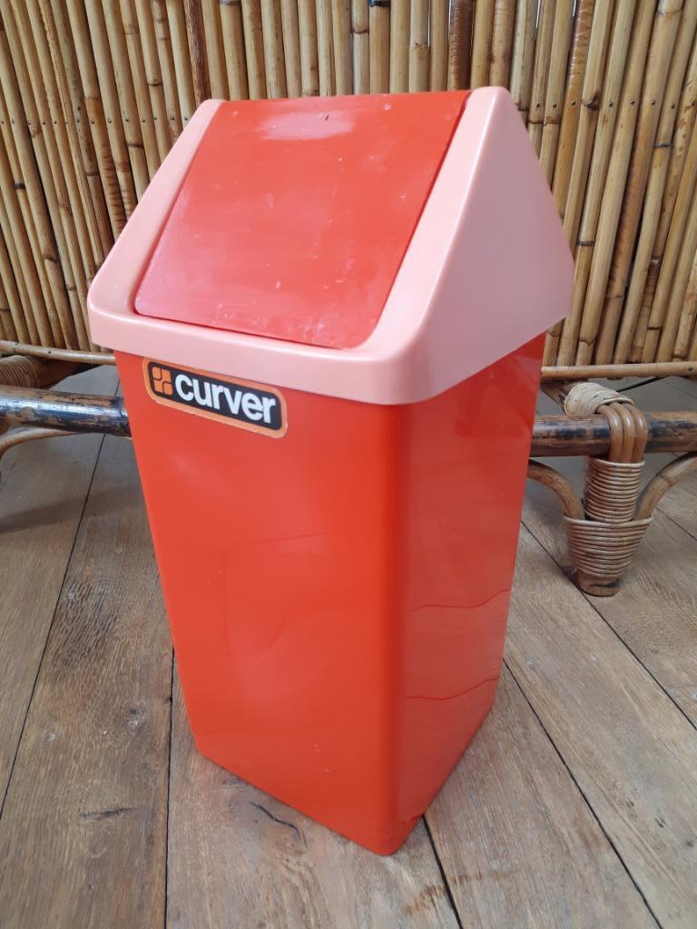 Poubelle en plastique orange Curver vintage 1970 style retro, Enlèvement ou Envoi
