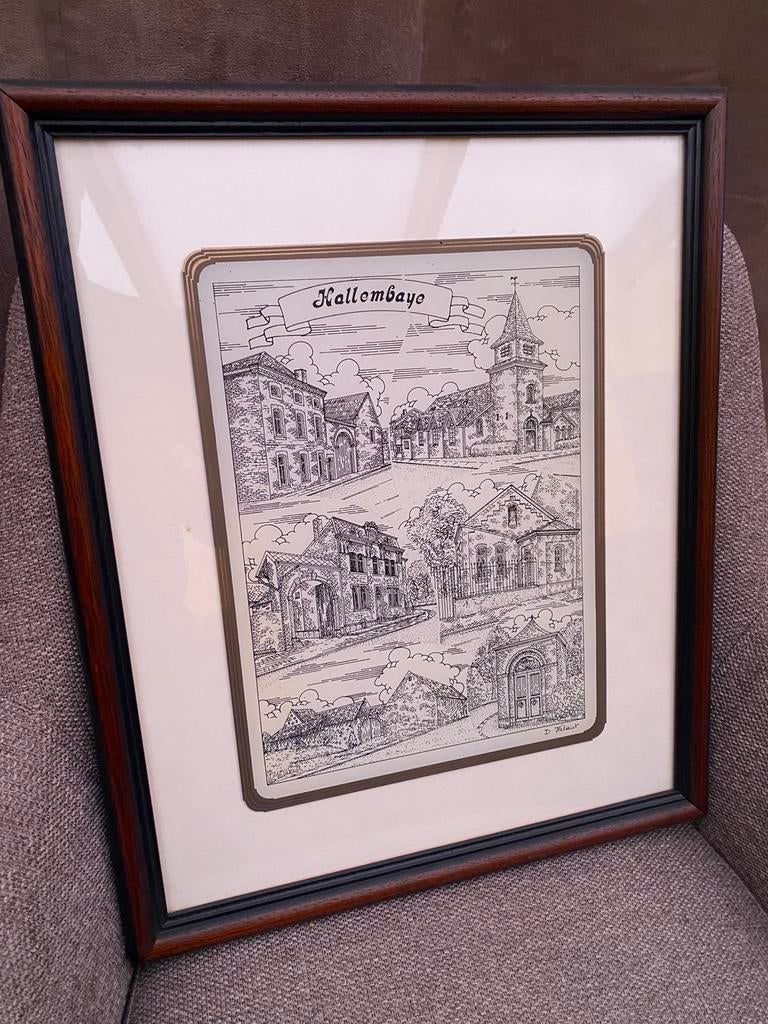 Gravure sur verre Hallembaye de D.Hélaut, Antiek en Kunst, Kunst | Etsen en Gravures, Ophalen