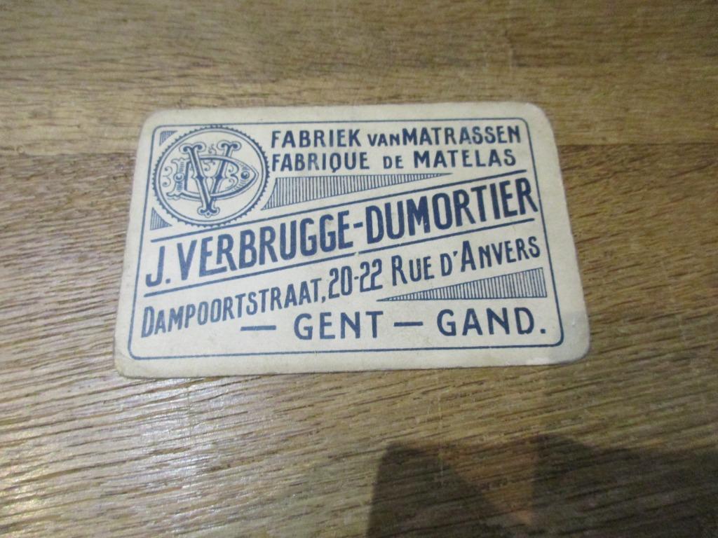 OUDE SPEELKAART J. VERBRUGGE FABRIEK MATRASSEN GENT, Ophalen of Verzenden, Gebruikt, Speelkaart(en)