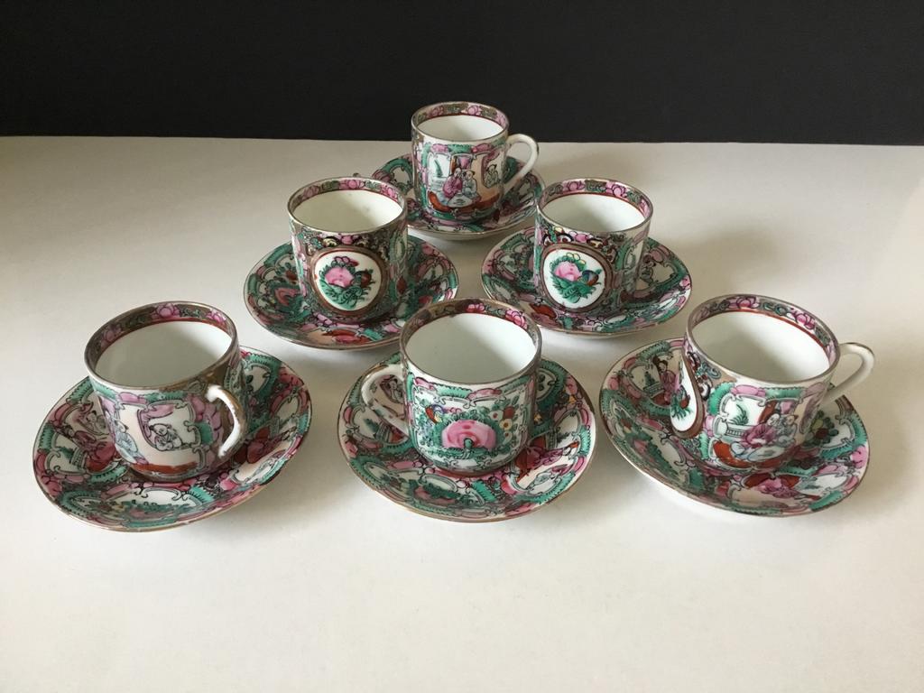 Chinese tassen+ondertassen(6) familie Rose, Ophalen of Verzenden