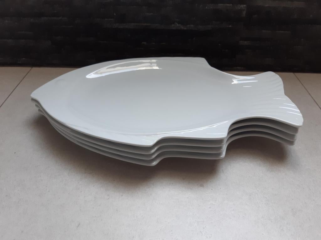 Lot de 4 grandes assiettes blanches à poisson Cosy & Trendy, Maison & Meubles, Enlèvement, Comme neuf, Assiettes(s)