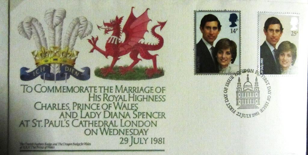 FDC HUWELIJK PRINS CHARLES MET LADY DIANA- GR. BRITTANNIE, Enlèvement ou Envoi, Affranchi, Dynastie