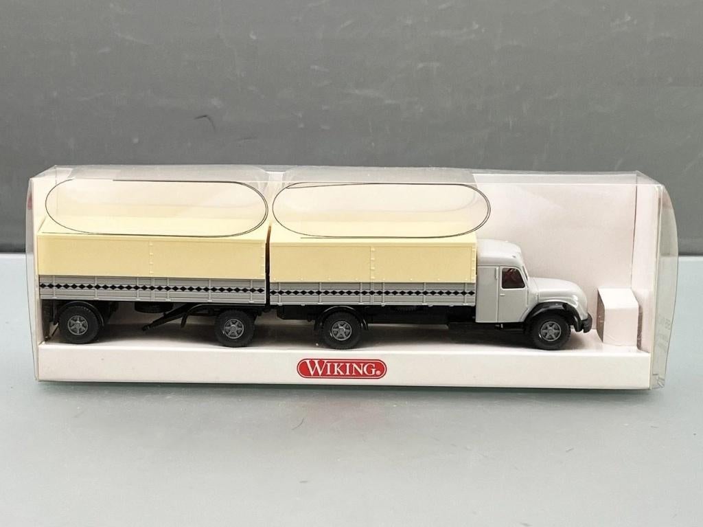 1:87 Wiking 8550130 Magirus S7500 zeil-bakwagen en aanhanger, Enlèvement ou Envoi, Neuf, Bus ou Camion, Wiking