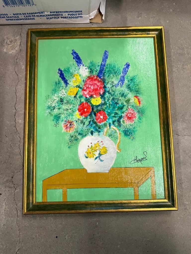Peinture avec encadrement vase de fleurs, Enlèvement ou Envoi