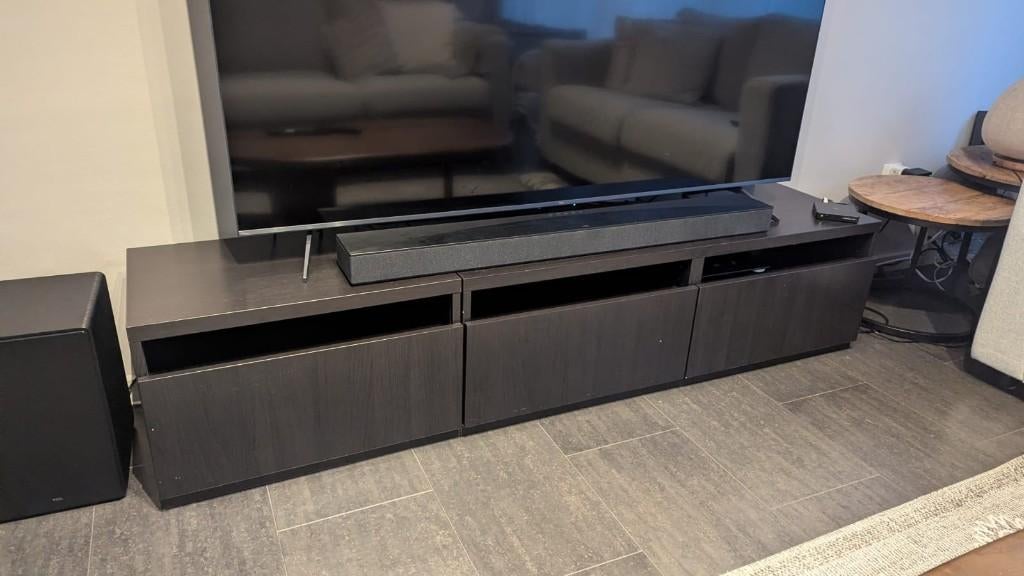 Meubles TV + colonne – couleur bois foncé, 150 à 200 cm, Utilisé, Autres matériaux, Moderne