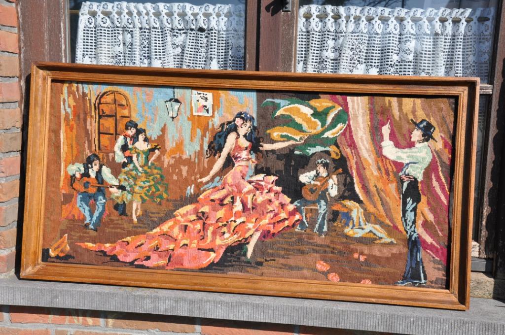 cadre avec tapisserie " danseurs de flamenco ", Antiquités & Art, Enlèvement ou Envoi