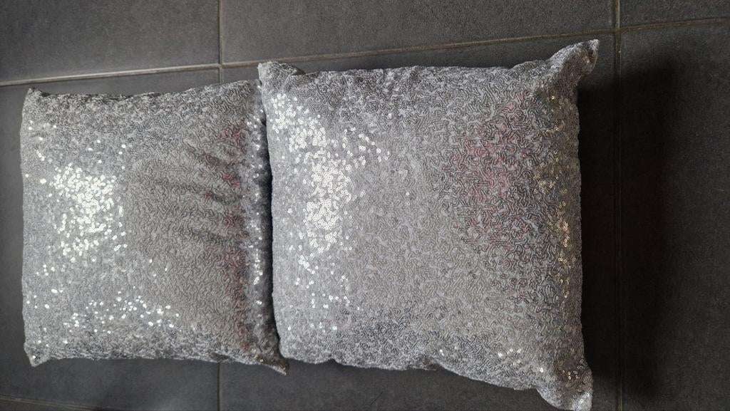 2 coussins sequins gris argentes, Enlèvement ou Envoi, Comme neuf, Gris