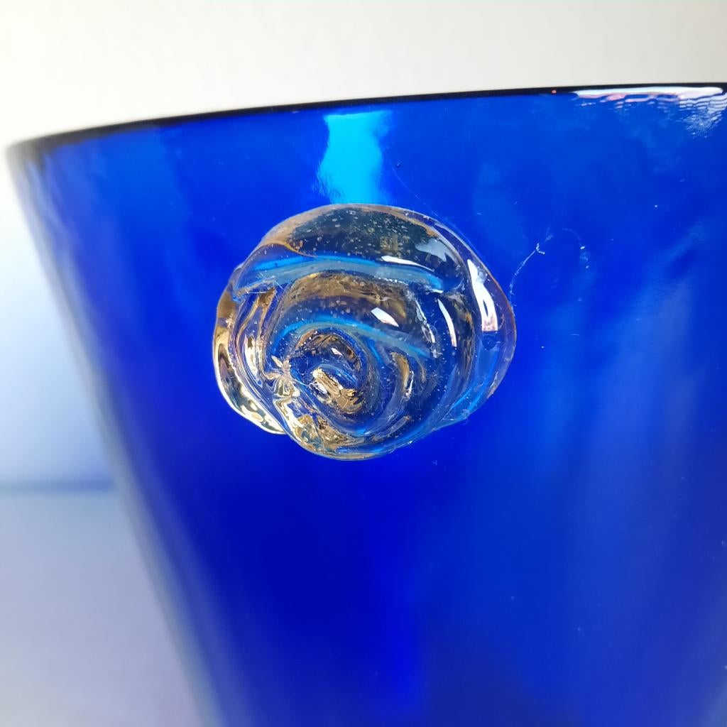 Seau à glace - Refroidisseur à champagne - Verre bleu saphir, Enlèvement, Comme neuf, Autres matériaux, Avec poignée