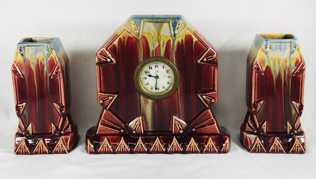 Horloge Art Déco céramique Faiencerie Thulin LaMinerve, Antiquités & Art, Enlèvement ou Envoi