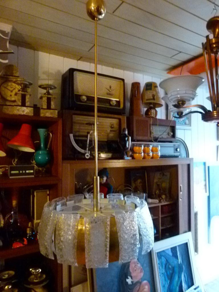 vintage designe hanglamp Doria ice-glas - gold, Huis en Inrichting, Ophalen, Design, Zo goed als nieuw, Glas