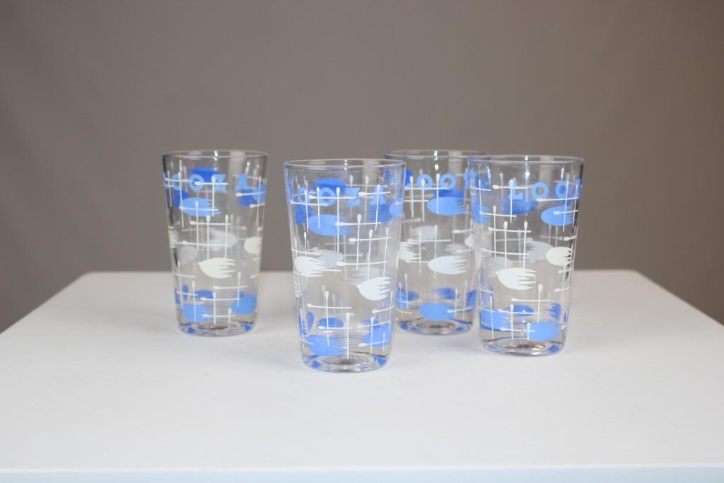 4 vintage blauwe Looza glazen, Antiek en Kunst, Curiosa en Brocante, Ophalen of Verzenden