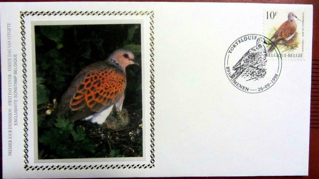 FIRST DAY COVER OP ZIJDE - VOGELS VAN BUZIN- DE TORTELDUIF, Enlèvement ou Envoi, Affranchi, Animal et Nature