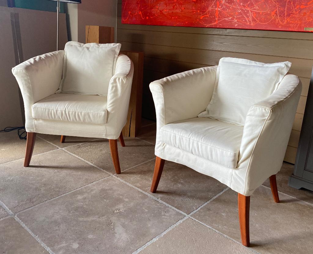 Chaise d'appoint design (2 pièces), Maison & Meubles, Fauteuils, Utilisé, Bois, Tissus, 50 à 75 cm, Moins de 75 cm, Enlèvement