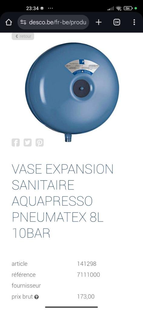 Vase d'expansion sanitaire  Aquapresso 8, 12,18 et 25 l, Bricolage & Construction, Chauffage & Radiateurs, Enlèvement, Neuf