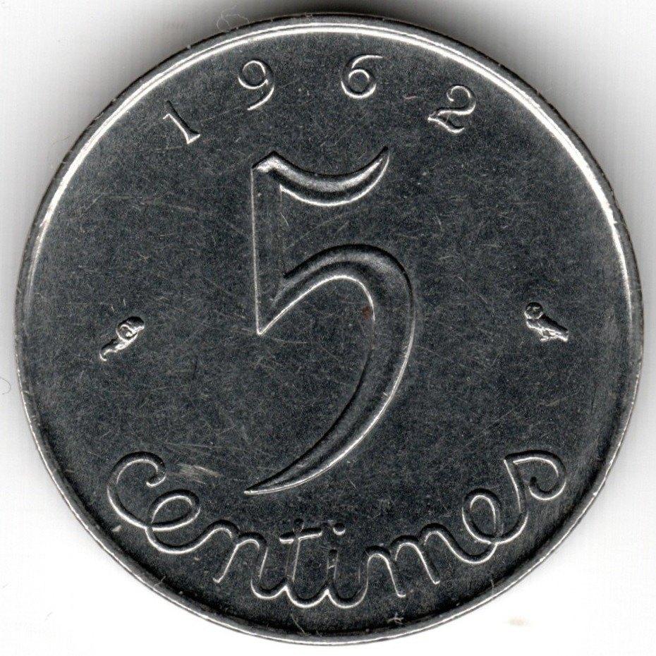 Frankrijk : 5 Centimes 1962 KM#927 Ref 16545, Ophalen of Verzenden, Frankrijk, Losse munt
